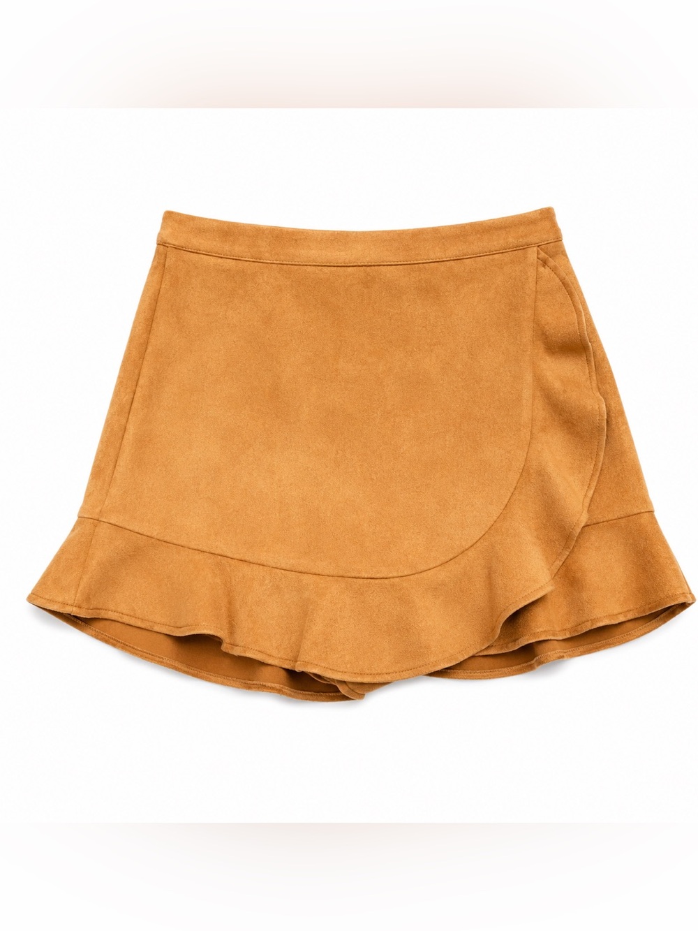 Papaya Faux Suede Wrap Skort Size M Camel Brown Ruffle Hem Boho Western